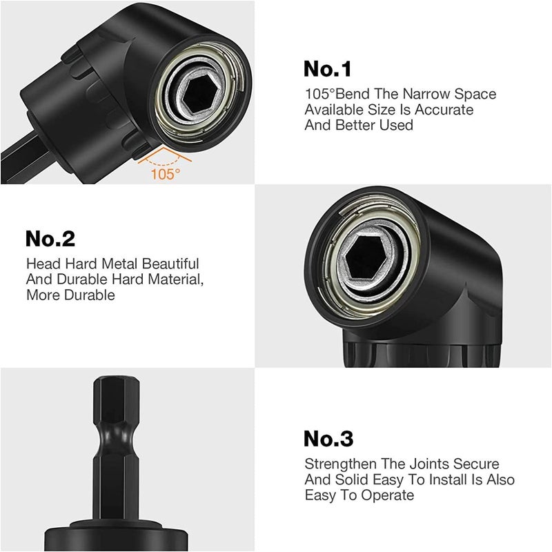 HoooWooo Impact Grade Driver Sockets Adapter Extension Set Drill Bit 3Pcs 1/4 3/8 1/2" Universal Socket Adapter Set and Right Angle Drill 105 Degree Right Angle Screwdriver Set Drill Hex Bit Socket Adapter - Image 4